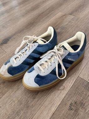 adidas Gazelle Women's Blue Suede Sneakers with Cream Accents